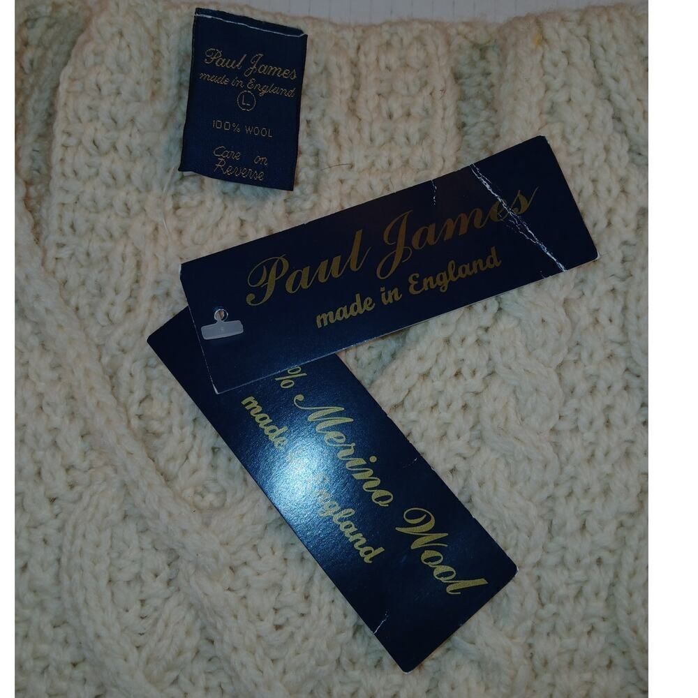 Designer Paul Jones New Ivory 100% Wool Cable Knit Pullover Sweater - Size Large - Picture 4 of 4